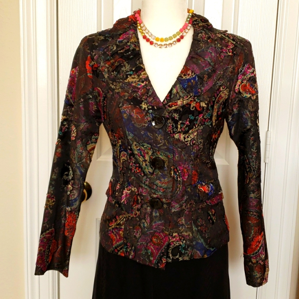 Analogy Tapestry on Satin Like Jacket EUC